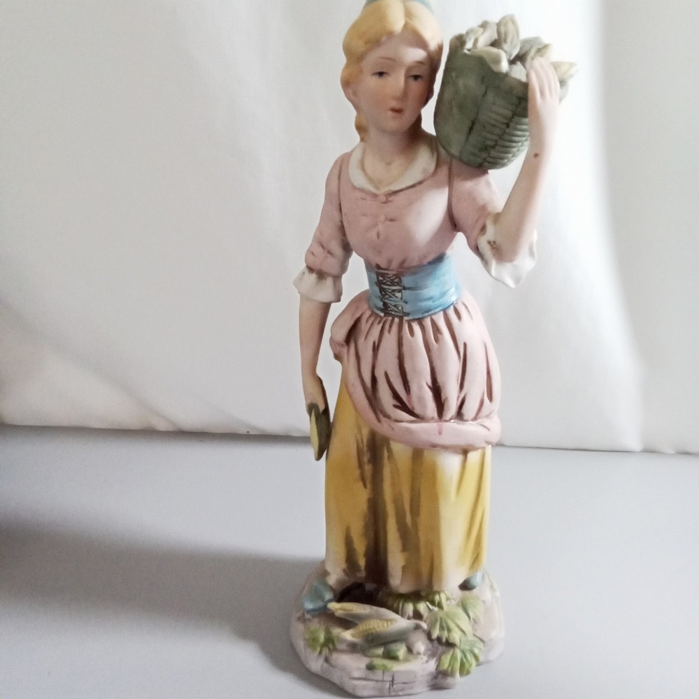 Vintage Homco Porcelain Figurine Peasant Girl Harvest Corn 1414 Japan 12 Inch